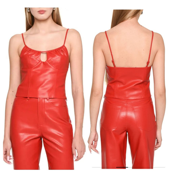 WAYF Giselle Faux Leather Crop Camisole in Red Sz XS - Picture 2 of 11